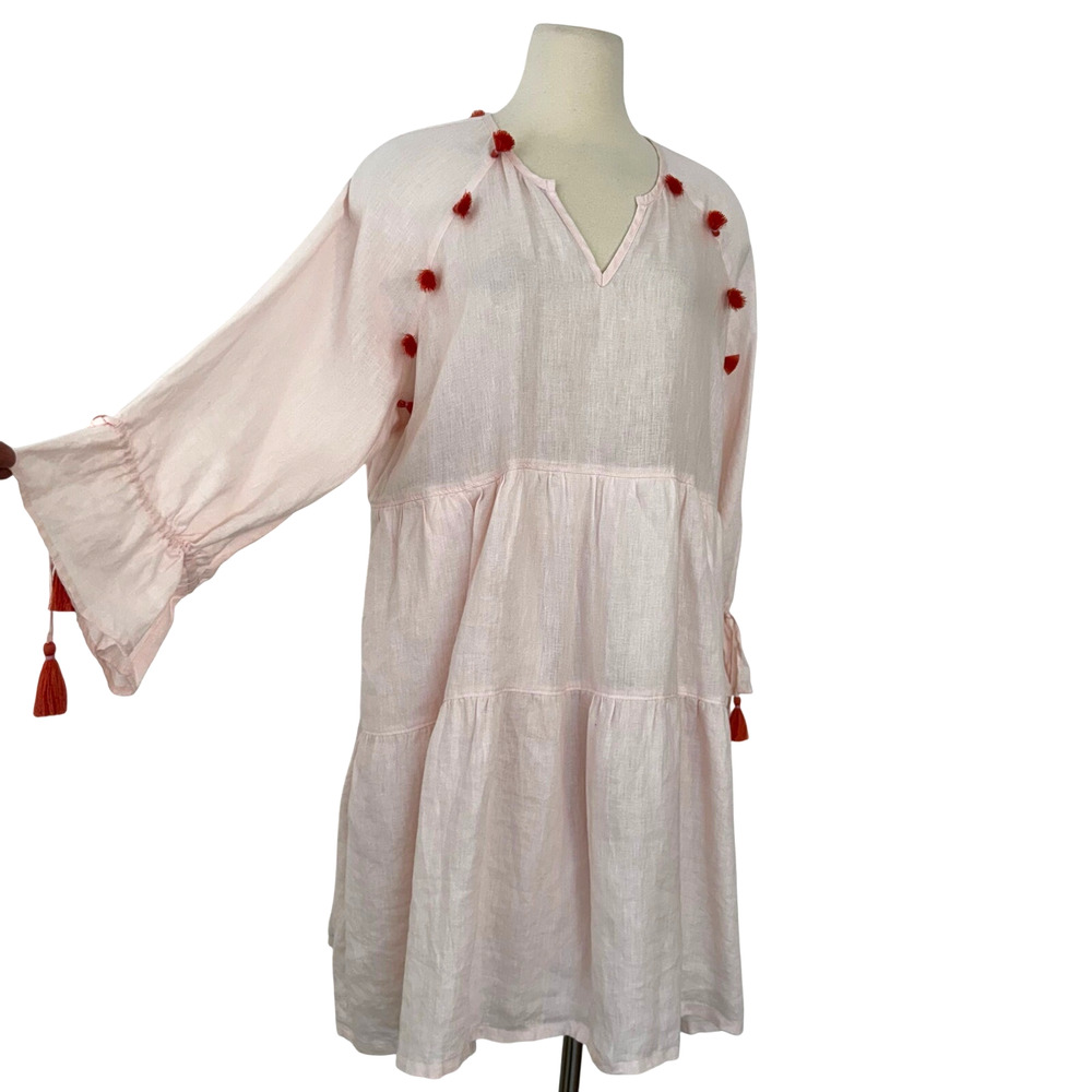 Spartina 449 Linen Ellis Dress Tiered Mini Coverup in Barely Blush Light Pink L